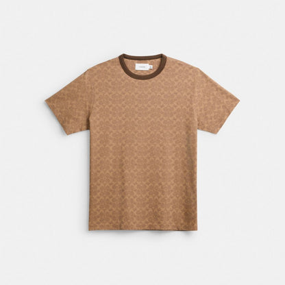 Coach Signature T Shirt In Organic Cotton Tan Signature