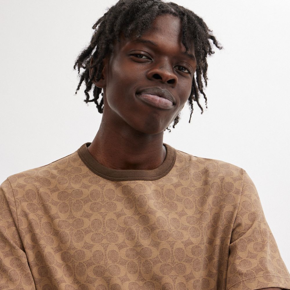 Coach Signature T Shirt In Organic Cotton Tan Signature