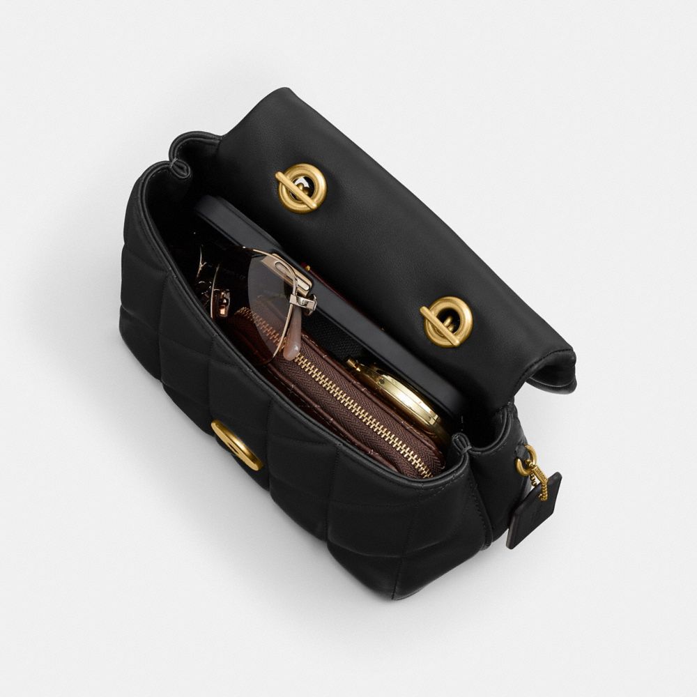 Coach Tabby Top Handle Bag With Quilting Brass Black