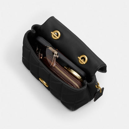Coach Tabby Top Handle Bag With Quilting Brass Black