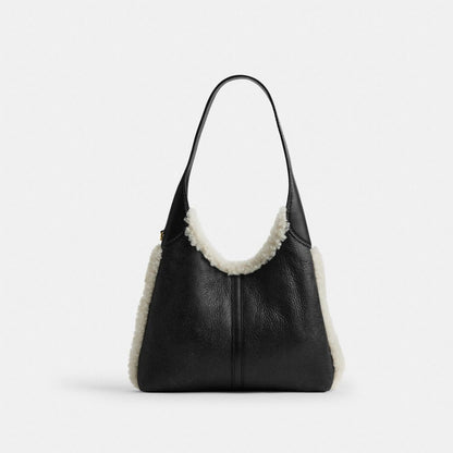 Coach Brooklyn Shoulder Bag 28 In Shearling Brass Black Natural