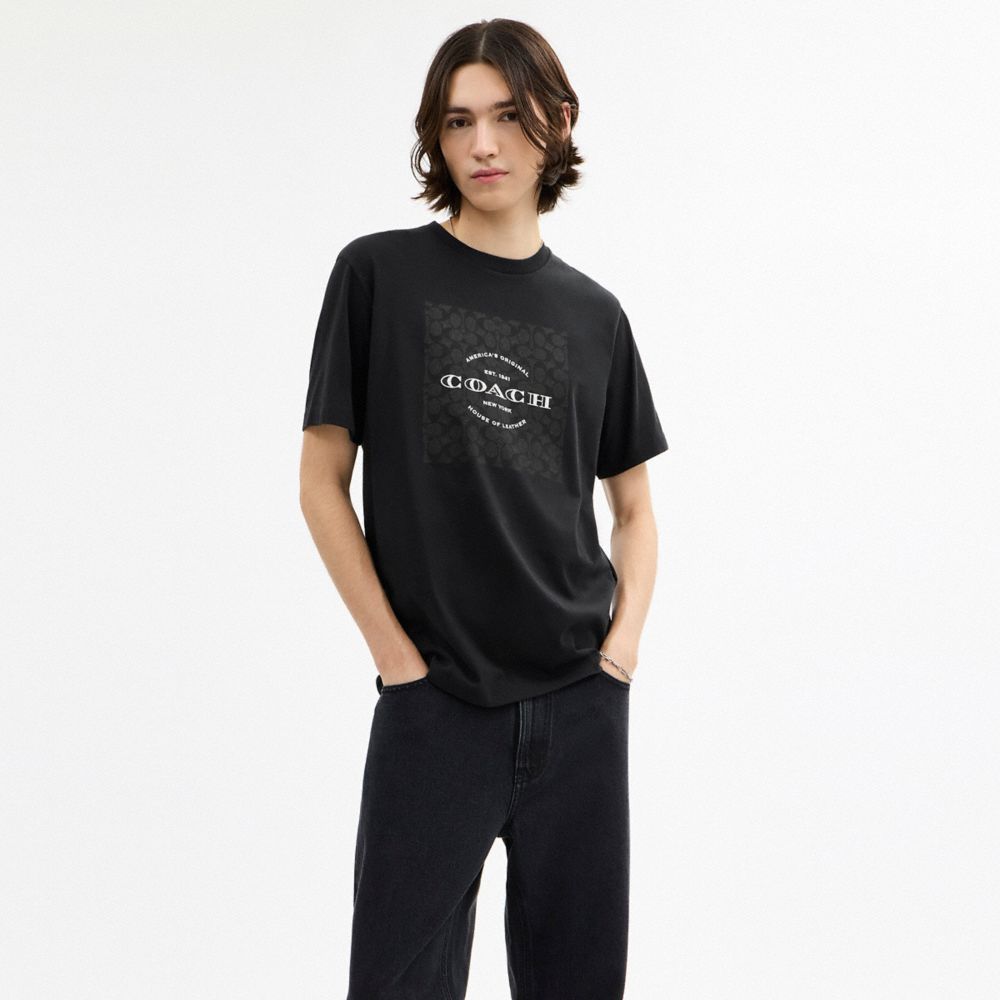 Coach Signature Square T Shirt In Organic Cotton Black