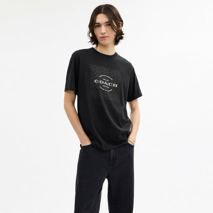 Coach Signature Square T Shirt In Organic Cotton Black