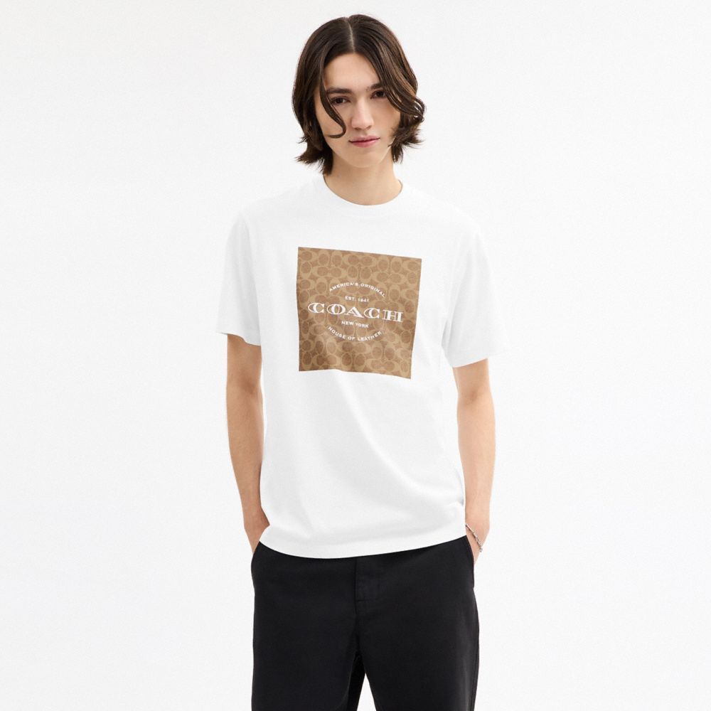 Coach Signature Square T Shirt In Organic Cotton White