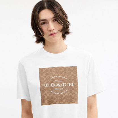 Coach Signature Square T Shirt In Organic Cotton White