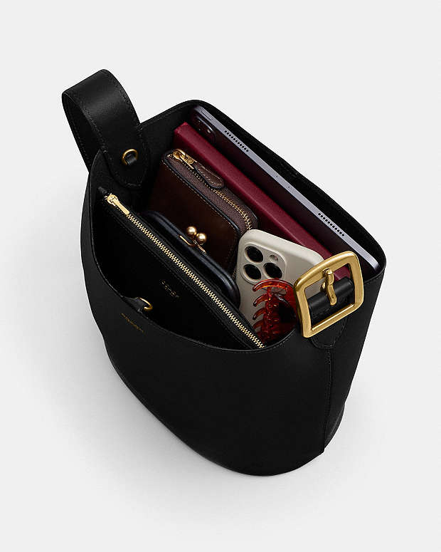 Bleecker Bucket Bag Natural Grain Leather-Brass-Black Natural Grain Leather-Brass-Black