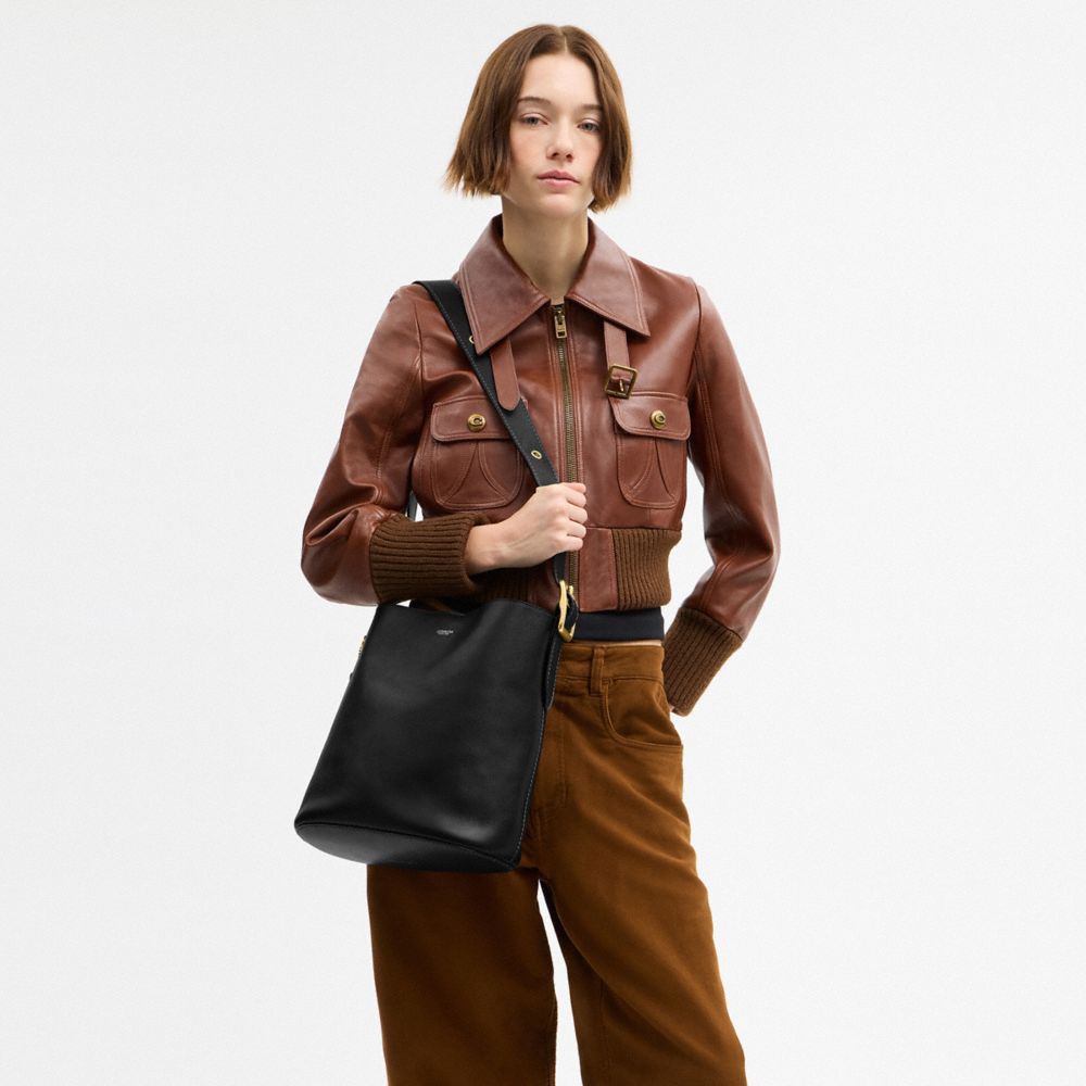 Coach Bleecker Bucket Bag Brass Black