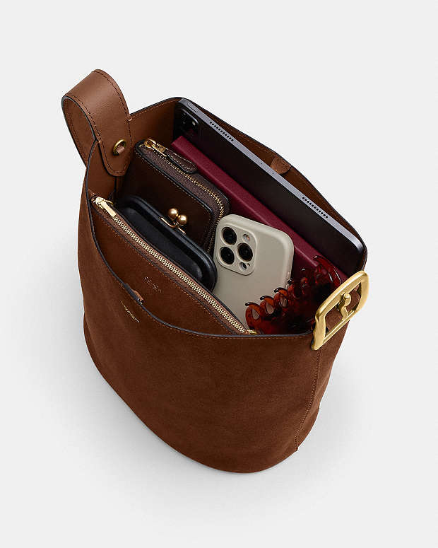 Bleecker Bucket Bag Suede-Brass-Warm Brown Suede-Brass-Warm Brown