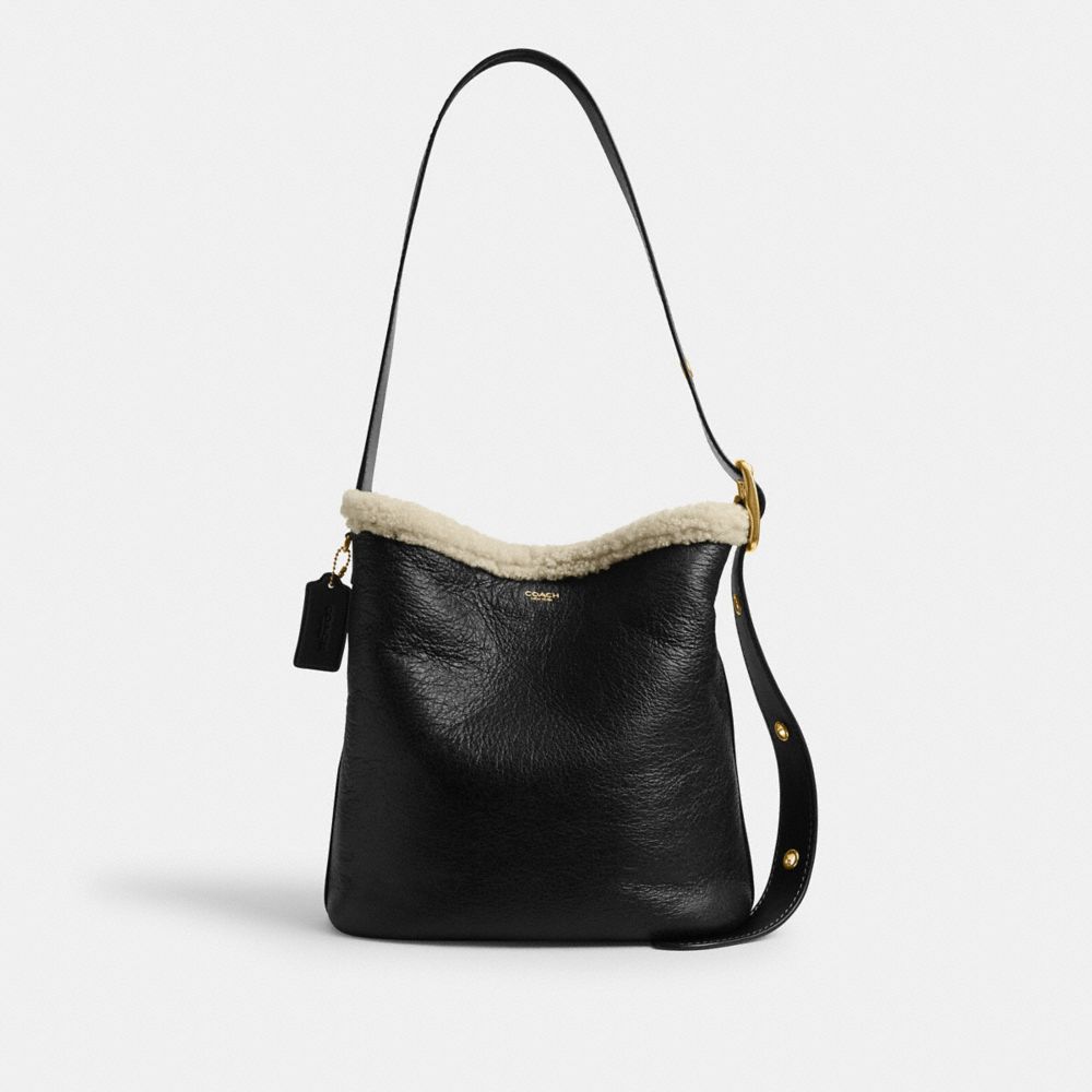 Coach Bleecker Bucket Bag In Shearling Brass Black Natural