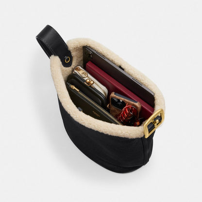 Coach Bleecker Bucket Bag In Shearling Brass Black Natural