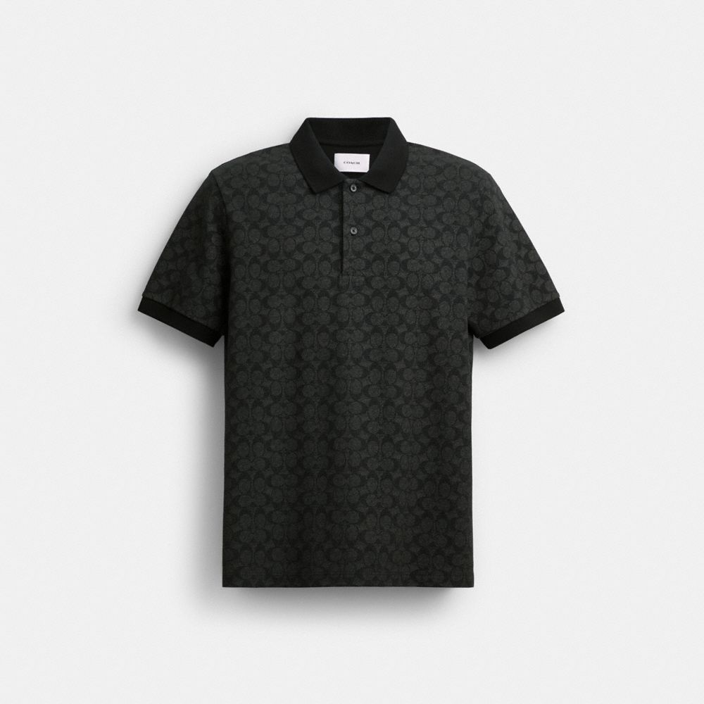 Coach Signature Polo In Organic Cotton Charcoal Signature