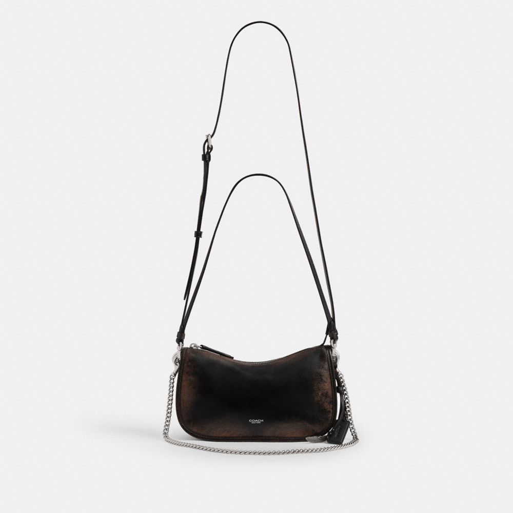 Coach Waverly Bag In Loved Leather Silver Black Brown