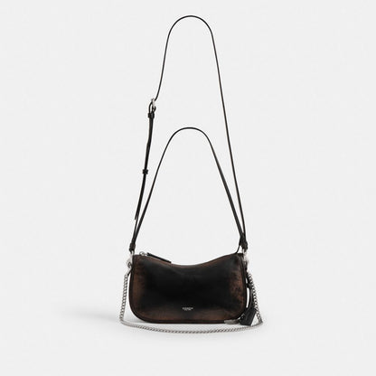 Coach Waverly Bag In Loved Leather Silver Black Brown