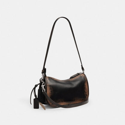 Coach Waverly Bag In Loved Leather Silver Black Brown