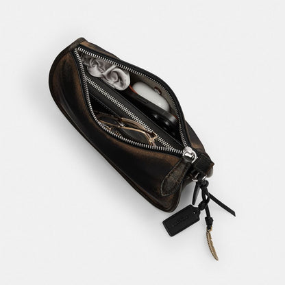 Coach Waverly Bag In Loved Leather Silver Black Brown