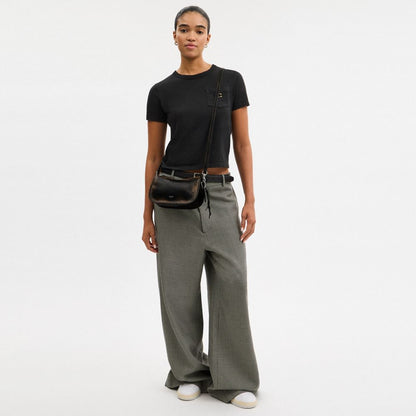 Coach Waverly Bag In Loved Leather Silver Black Brown