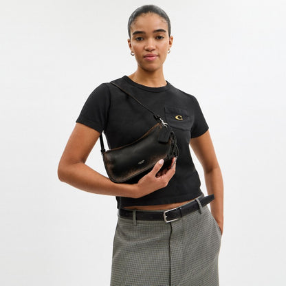 Coach Waverly Bag In Loved Leather Silver Black Brown