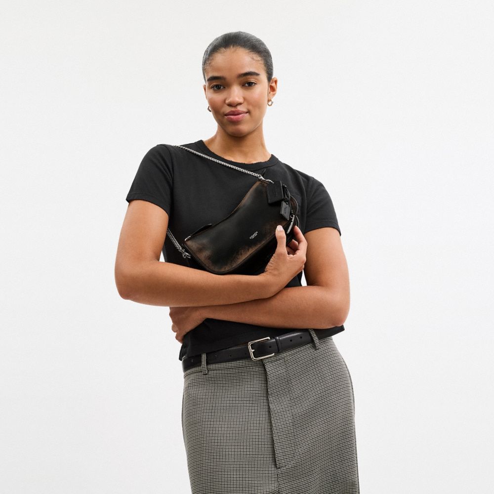 Coach Waverly Bag In Loved Leather Silver Black Brown