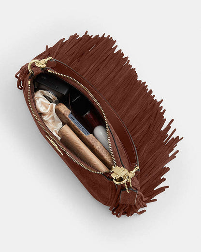 Teri Shoulder Bag With Fringe Suede-Im-Vintage Brown Suede-Im-Vintage Brown