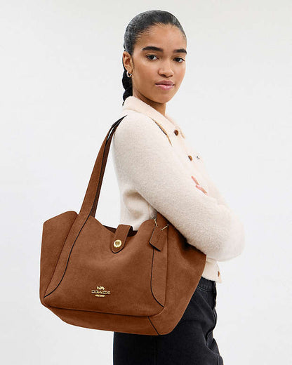 Hadley Turnlock Tote Bag Suede-Gold-Sienna Suede-Gold-Sienna