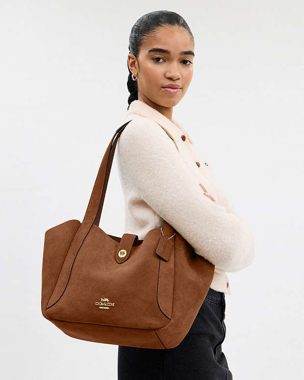 Hadley Turnlock Tote Bag Suede-Gold-Sienna Suede-Gold-Sienna