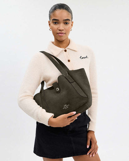 Hadley Turnlock Tote Bag Suede-Qb-Army Green Suede-Qb-Army Green