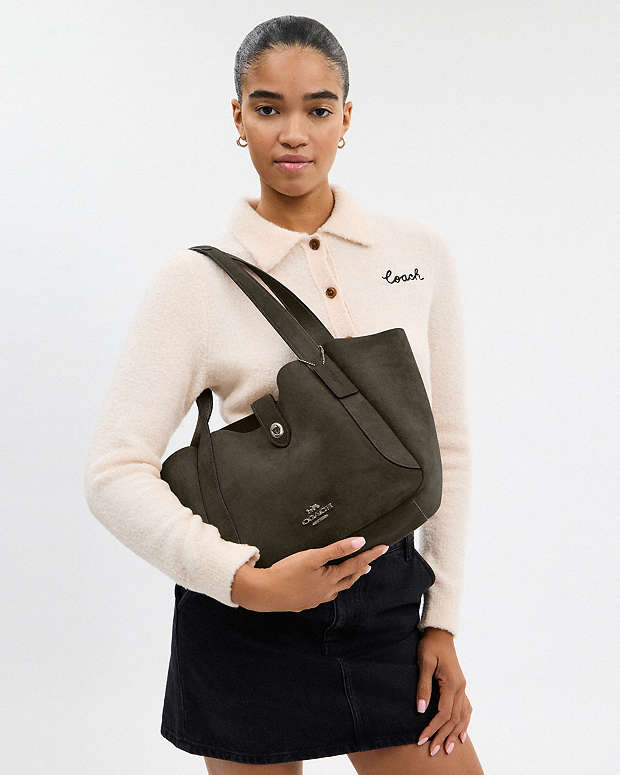 Hadley Turnlock Tote Bag Suede-Qb-Army Green Suede-Qb-Army Green