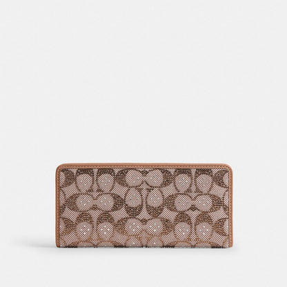 Coach Essential Slim Wallet In Crystal Signature Jacquard Brass/Mushroom