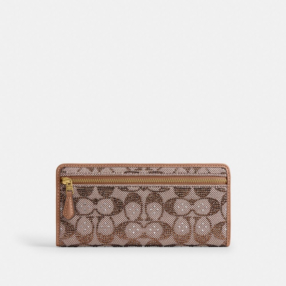 Coach Essential Slim Wallet In Crystal Signature Jacquard Brass/Mushroom