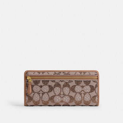 Coach Essential Slim Wallet In Crystal Signature Jacquard Brass/Mushroom