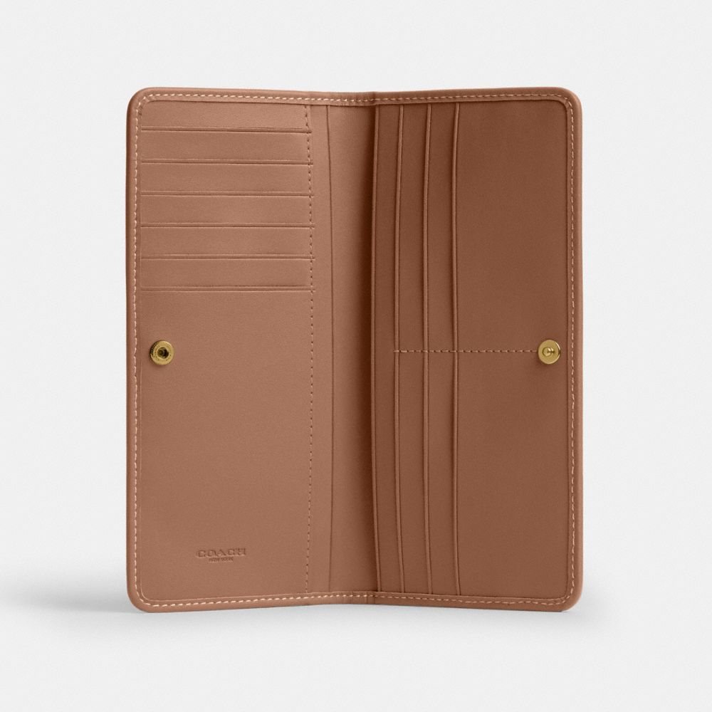 Coach Essential Slim Wallet In Crystal Signature Jacquard Brass/Mushroom