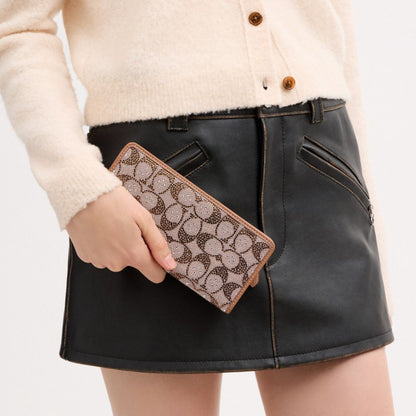 Coach Essential Slim Wallet In Crystal Signature Jacquard Brass/Mushroom