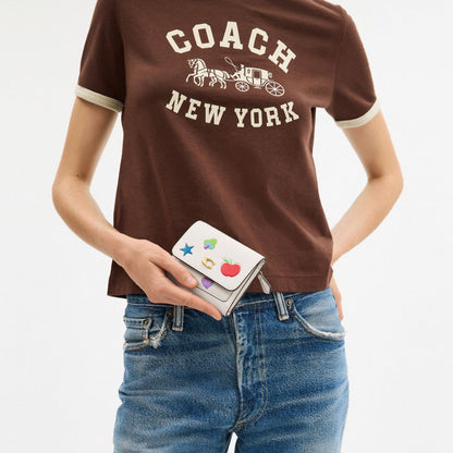 Coach Mila Small Flap Wallet With Sticker Print Brass Chalk Multi