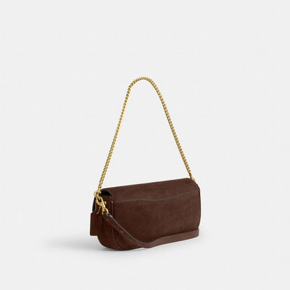 Coach Brook Flap Chain Bag Brass Dark Chocolate