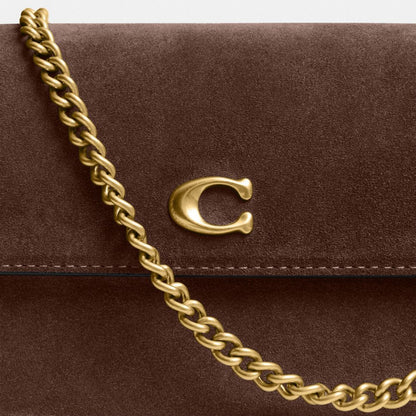 Coach Brook Flap Chain Bag Brass Dark Chocolate