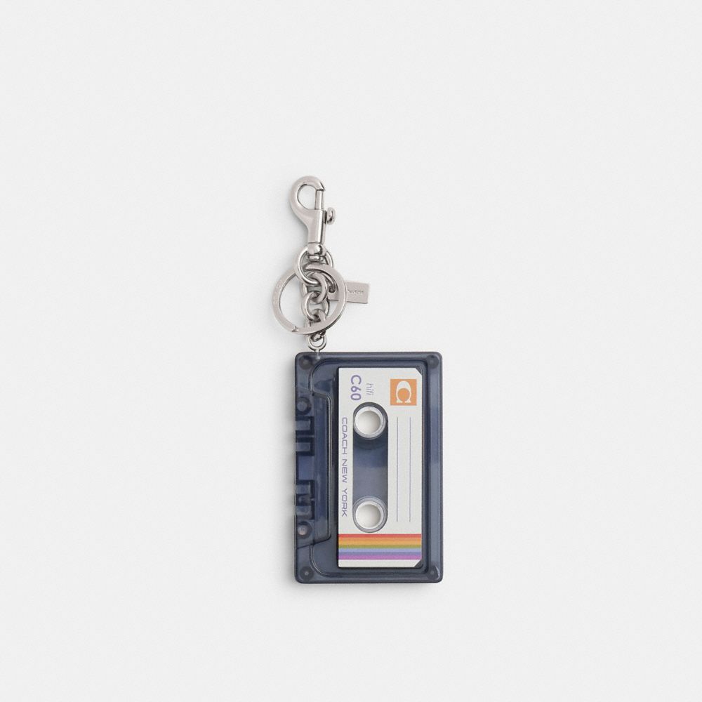 Coach Large Cassette Bag Charm Silver Black