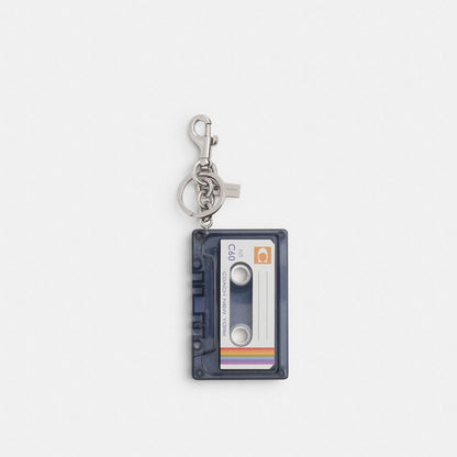 Coach Large Cassette Bag Charm Silver Black