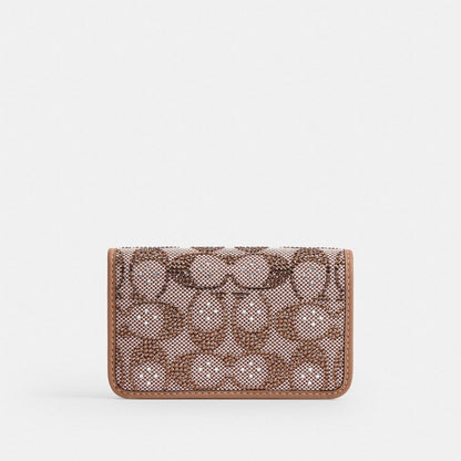 Coach Essential Slim Card Case In Crystal Signature Jacquard Brass Mushroom
