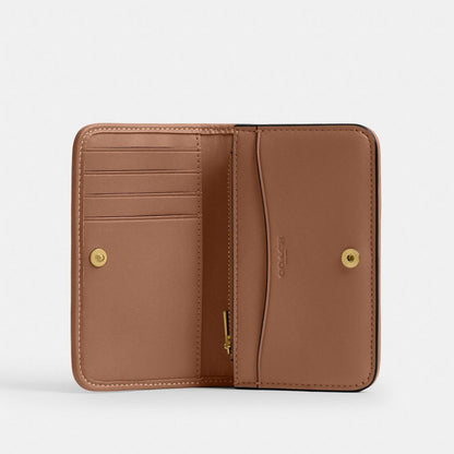 Coach Essential Slim Card Case In Crystal Signature Jacquard Brass Mushroom