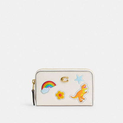 Coach Essential Small Zip Around Card Case With Sticker Print Brass Chalk Multi