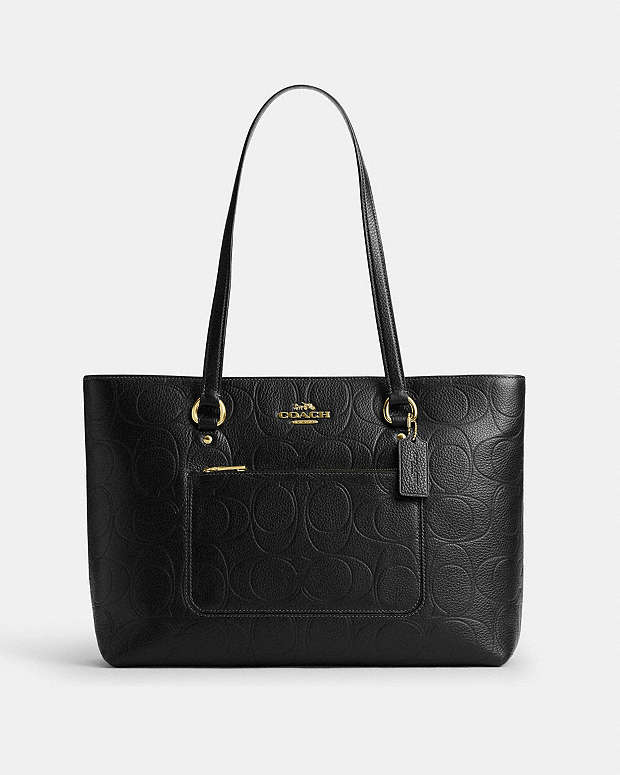 Station Tote Bag In Signature Leather Pebbled Leather-Gold-Black Pebbled Leather-Gold-Black