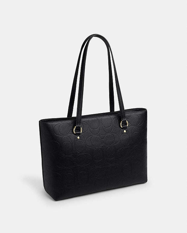 Station Tote Bag In Signature Leather Pebbled Leather-Gold-Black Pebbled Leather-Gold-Black