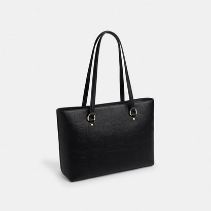 Coach Station Tote Bag In Signature Leather Gold Black