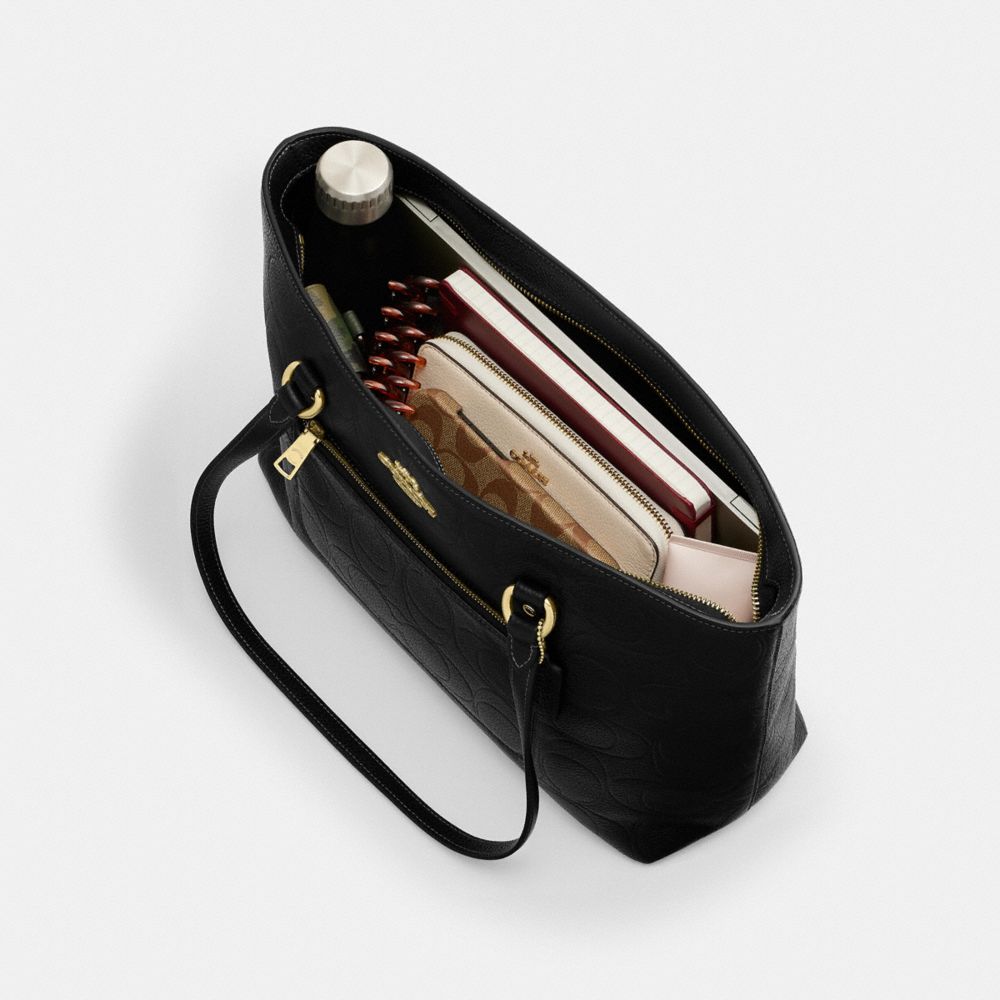 Coach Station Tote Bag In Signature Leather Gold Black
