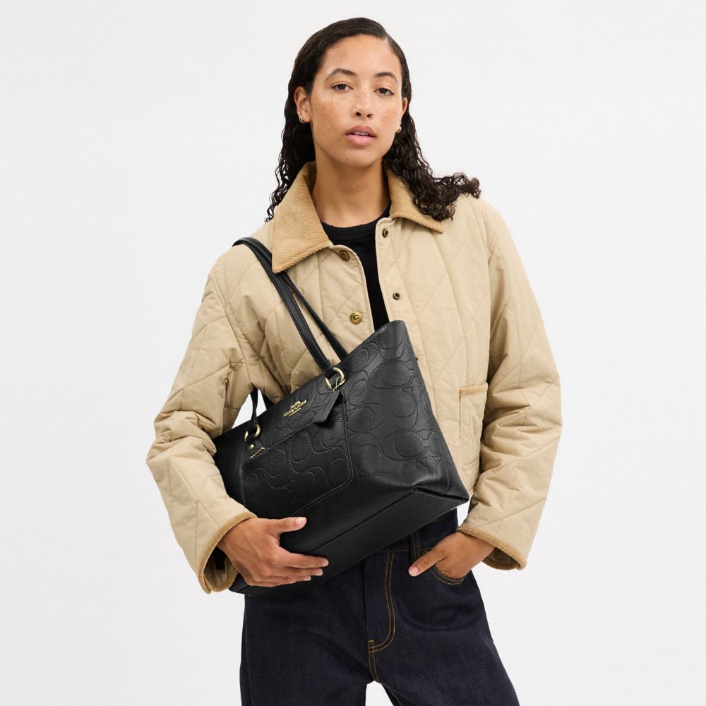Station Tote Bag In Signature Leather Pebbled Leather-Gold-Black Pebbled Leather-Gold-Black
