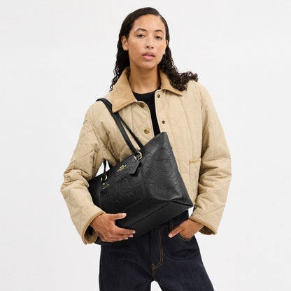 Station Tote Bag In Signature Leather Pebbled Leather-Gold-Black Pebbled Leather-Gold-Black