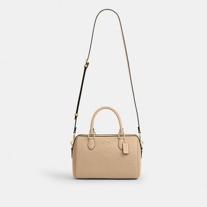 Coach Rowan Satchel Bag In Signature Leather Gold Oat