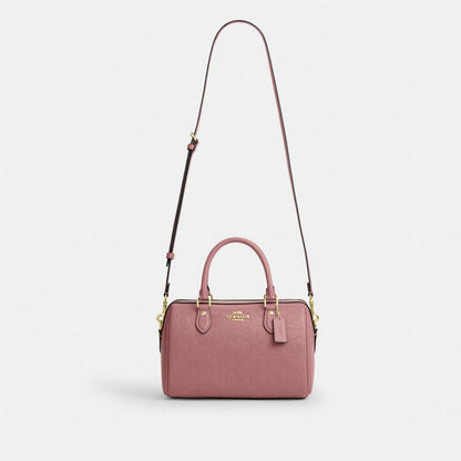 Coach Rowan Satchel Bag In Signature Leather Gold Peony