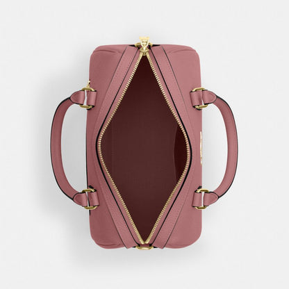 Coach Rowan Satchel Bag In Signature Leather Gold Peony