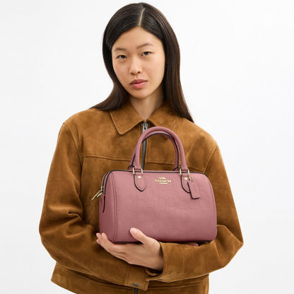 Coach Rowan Satchel Bag In Signature Leather Gold Peony